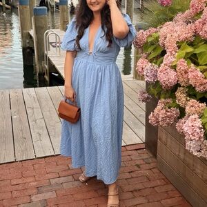 Blue Tie-Front Textured Maxi Dress Abercrombie